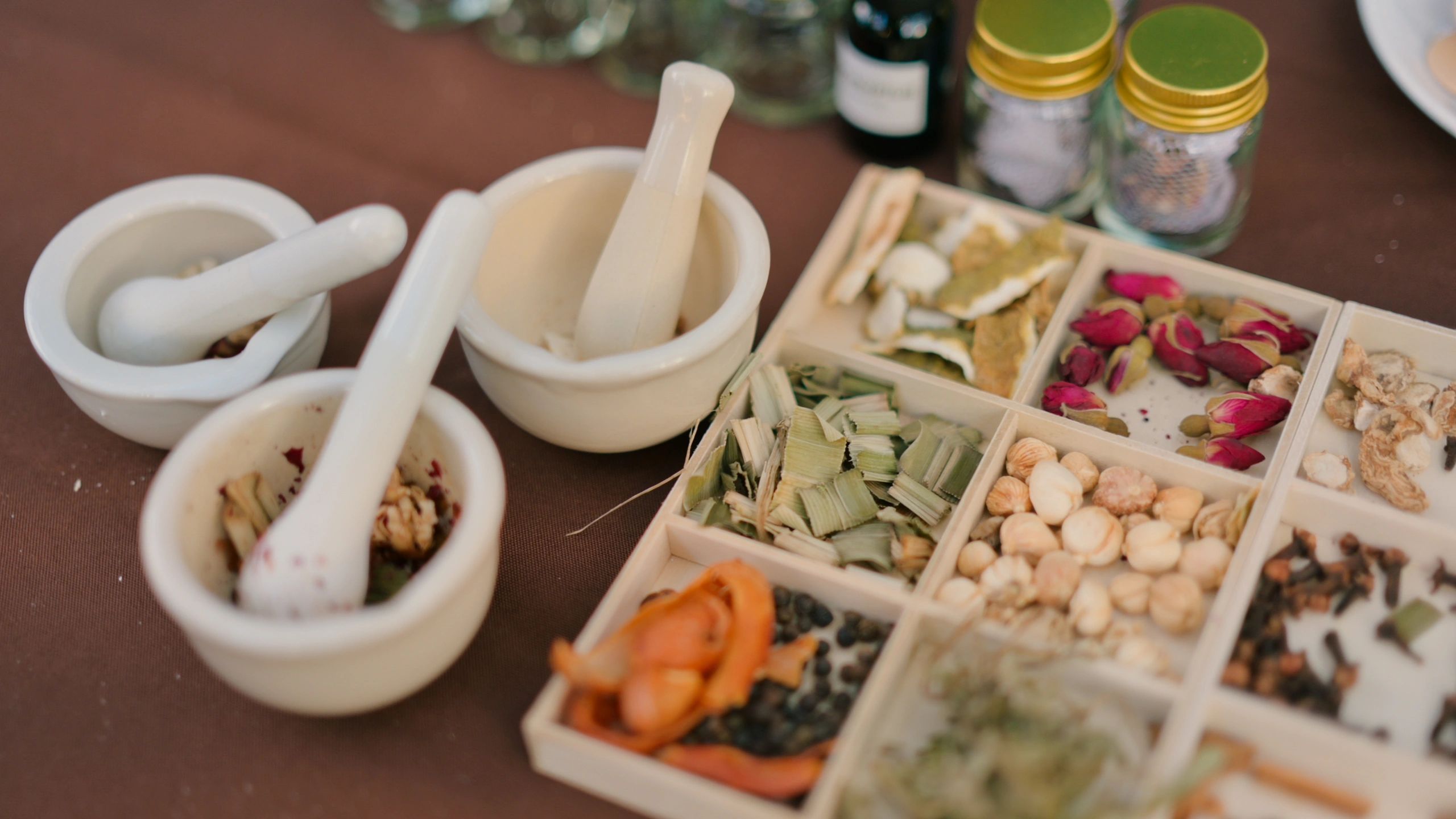 Traditional herbal medicine ingredients arranged for natural wellness support